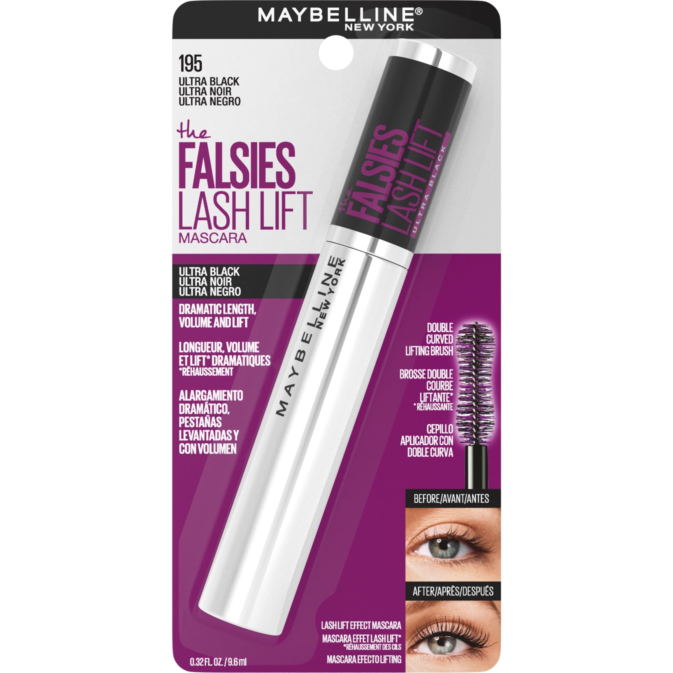 Maybelline The Falsies Lash Lift Washable Mascara Eye Makeup, Ultra Black, 0.32 fl. oz.