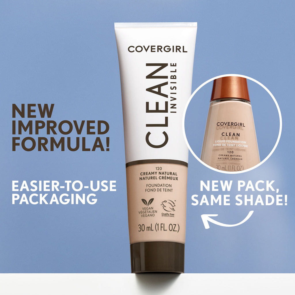 (2 pack) COVERGIRL Clean Invisible Liquid Foundation, 105 Ivory, 1.0 fl oz