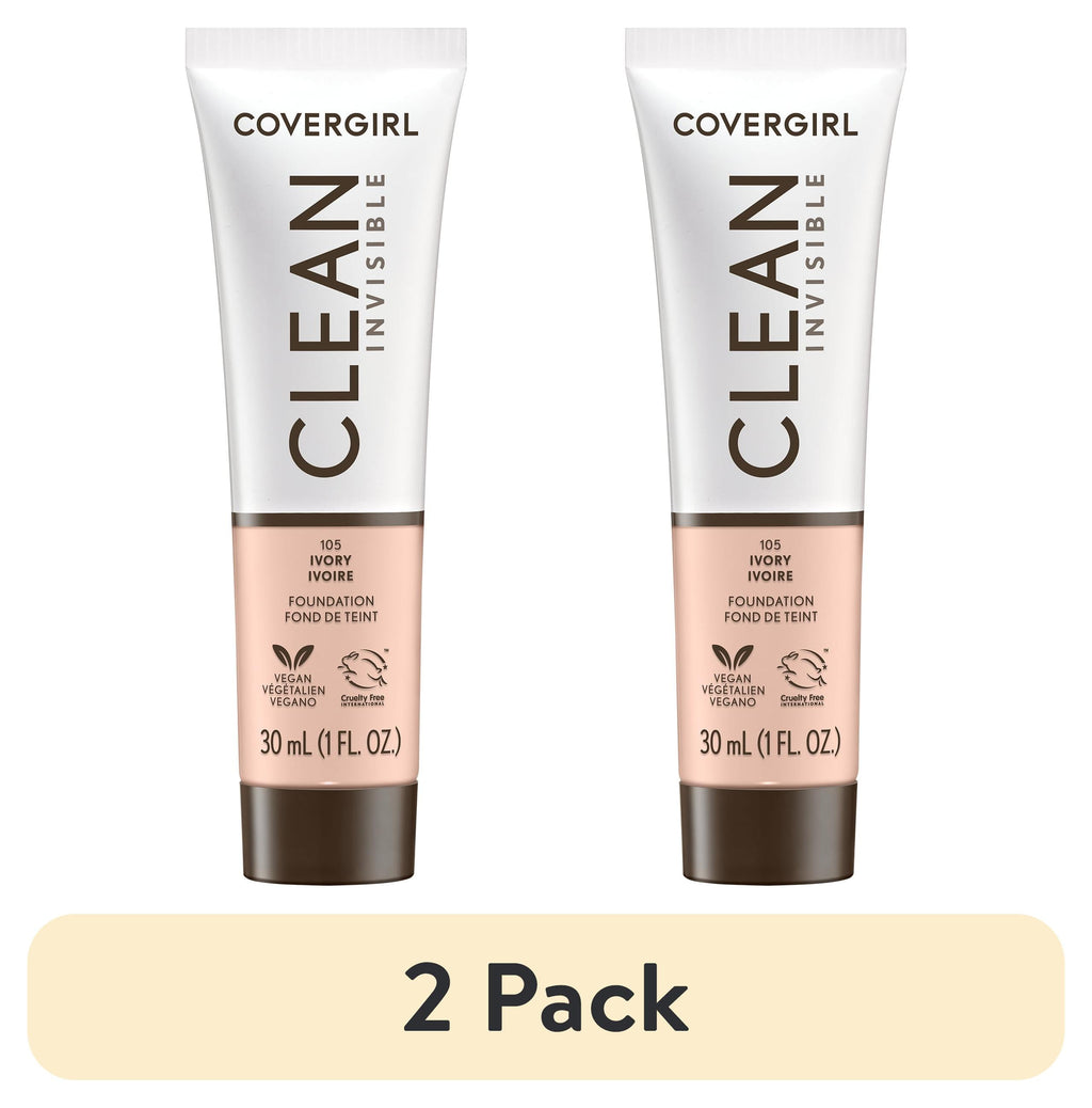 (2 pack) COVERGIRL Clean Invisible Liquid Foundation, 105 Ivory, 1.0 fl oz
