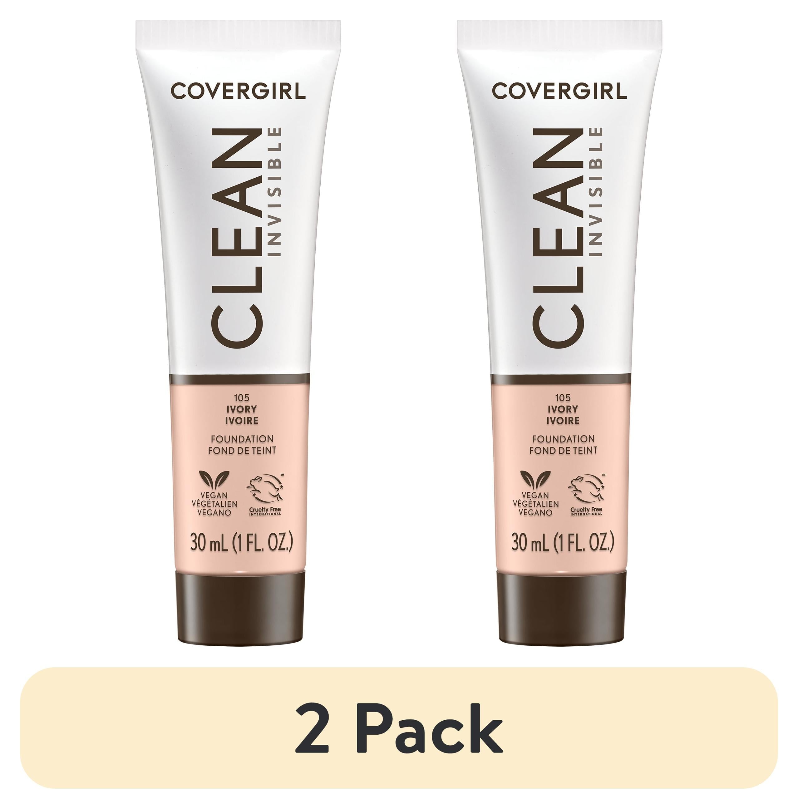 (2 pack) COVERGIRL Clean Invisible Liquid Foundation, 105 Ivory, 1.0 fl oz