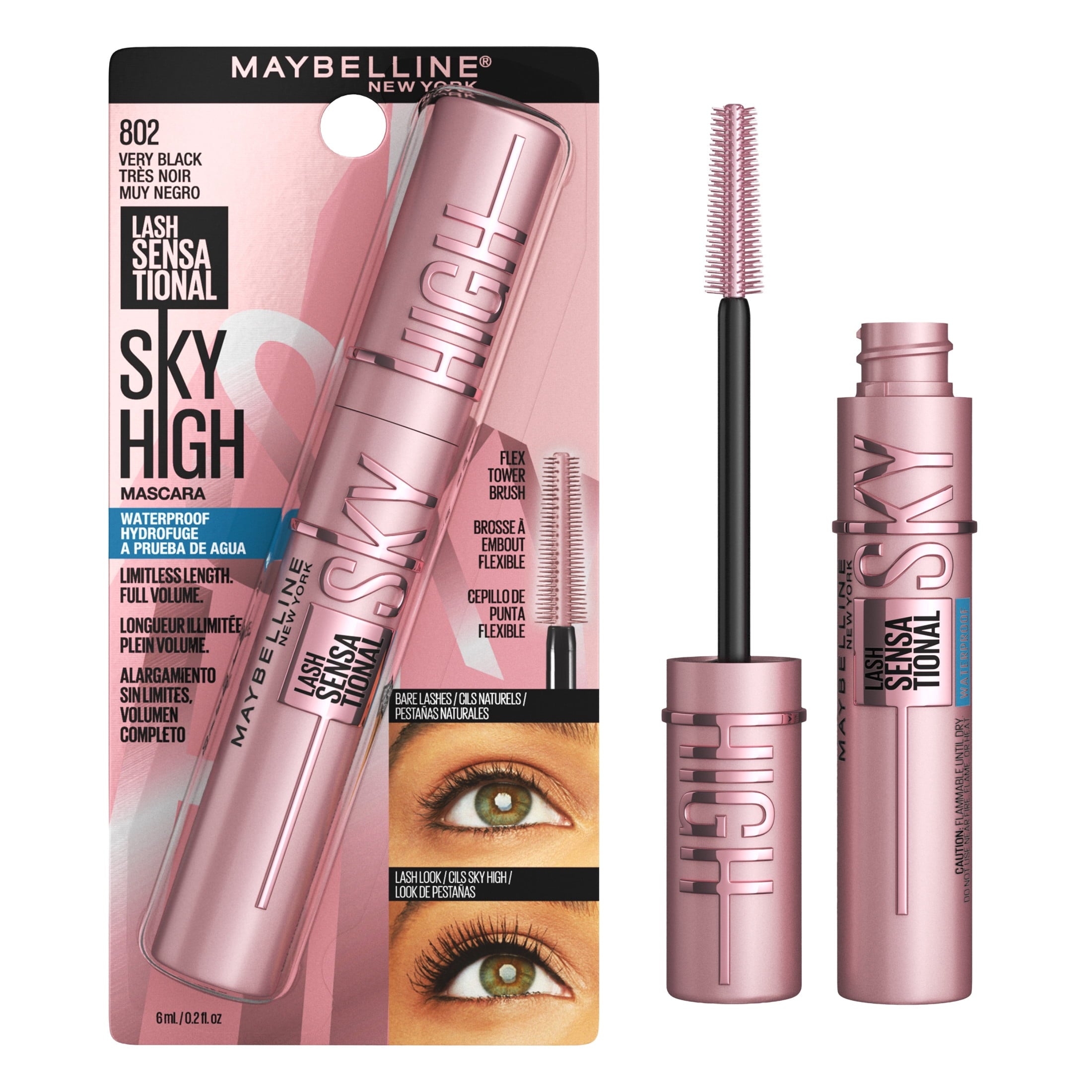 (2 pack) Maybelline Lash Sensational Sky High Waterproof Mascara Makeup, Very Black, 0.2 fl oz
