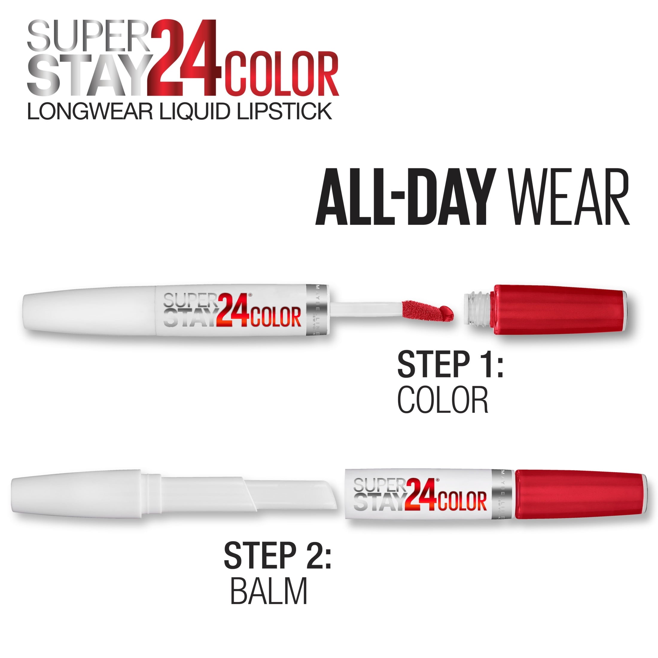 (2 pack) Maybelline SuperStay 24 2-Step Liquid Lipstick, Keep It Red