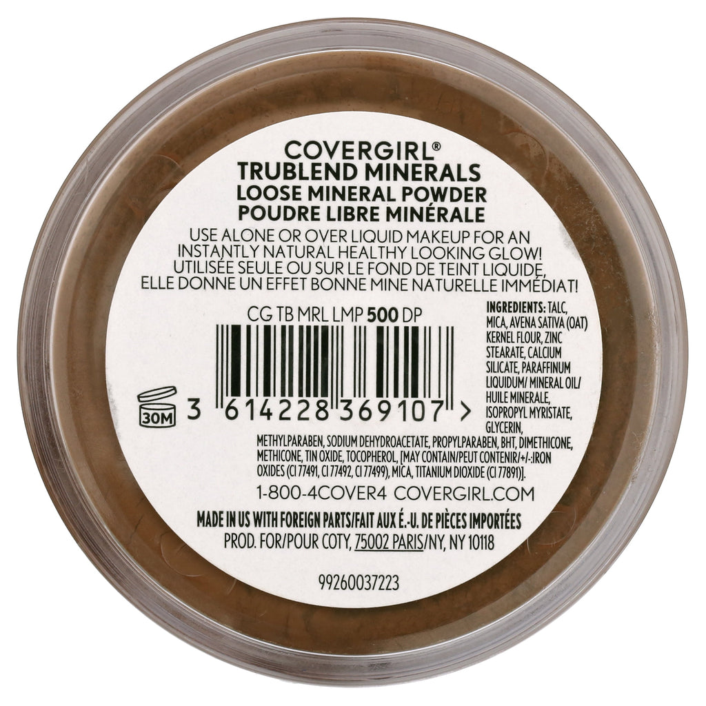 COVERGIRL TruBlend Loose Mineral Powder, 500 Deep, 0.63 oz, Setting Powder, Loose Powder, Enriched with Minerals, Easy Application, Soft, Even-Toned, Fresh Complextion
