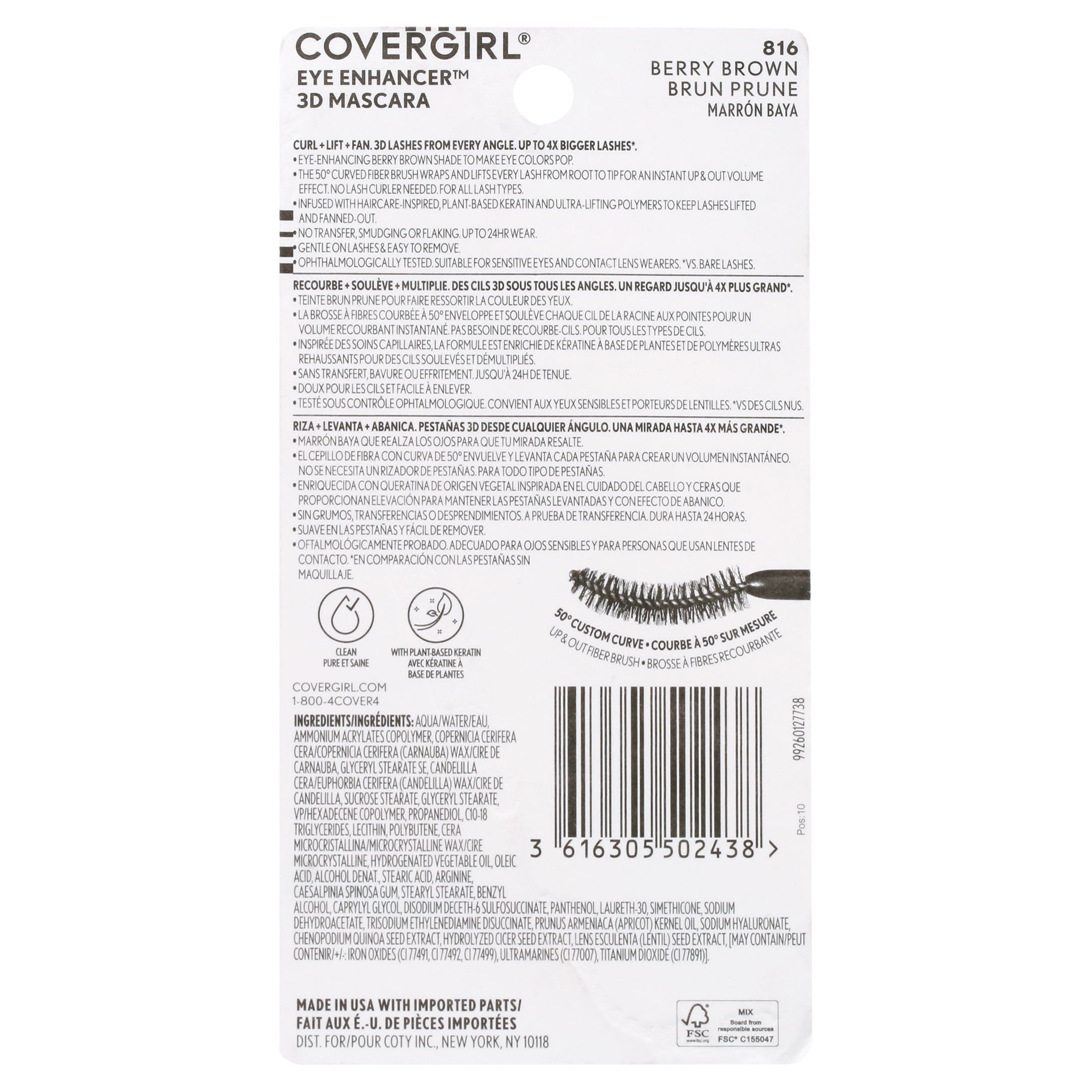 COVERGIRL Eye Enhancer 3D Mascara, 816 Berry Brown, 0.30 fl oz