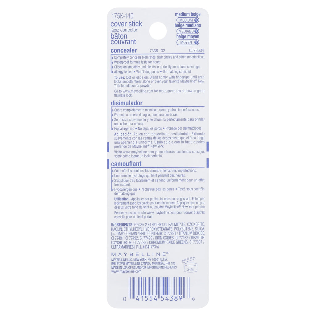 Maybelline Medium Beige Cover Stick Concealer Blemish Corrector, 0.16 oz