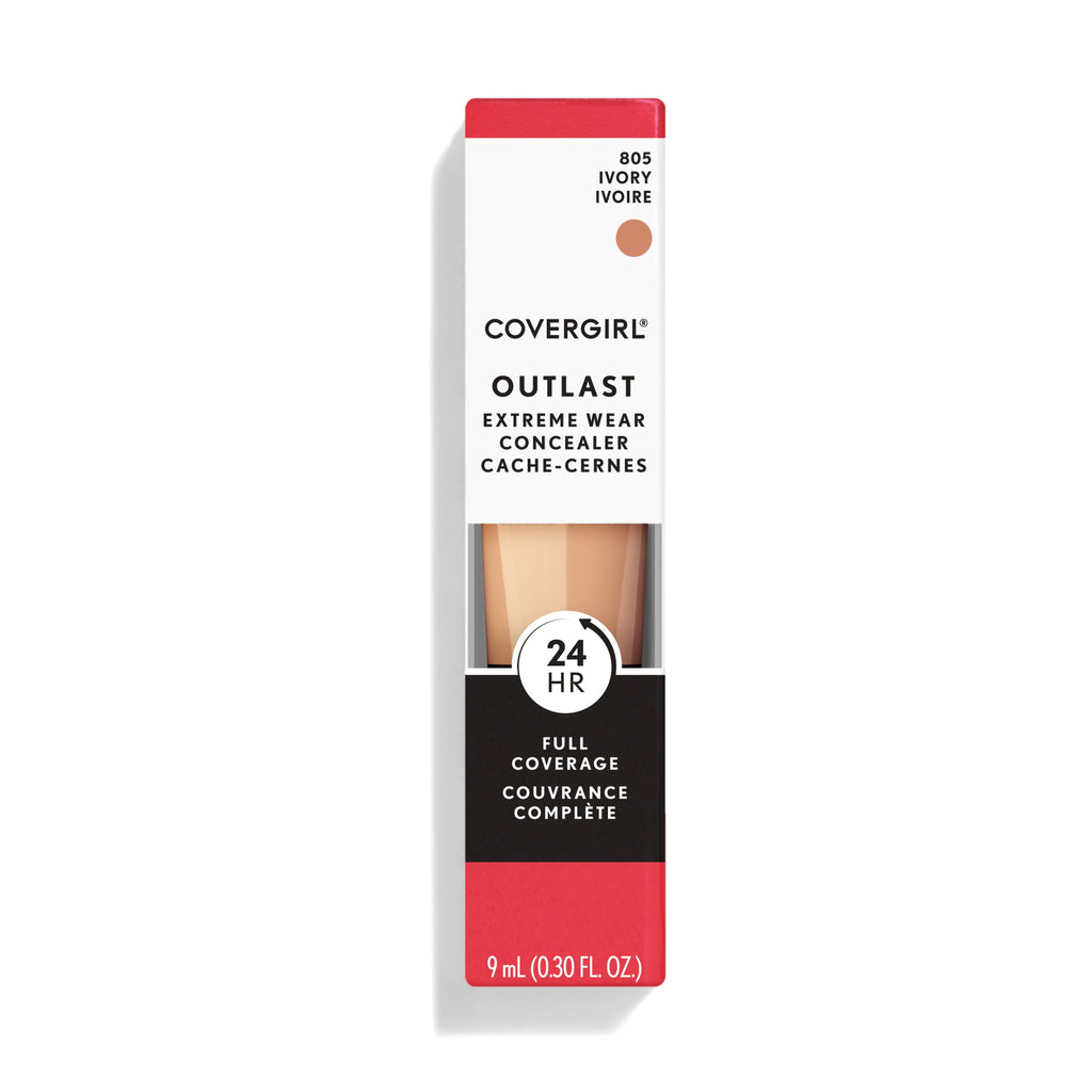 COVERGIRL Outlast Extreme Wear Concealer Makeup, Lightweight and Waterproof, Ivory, Full