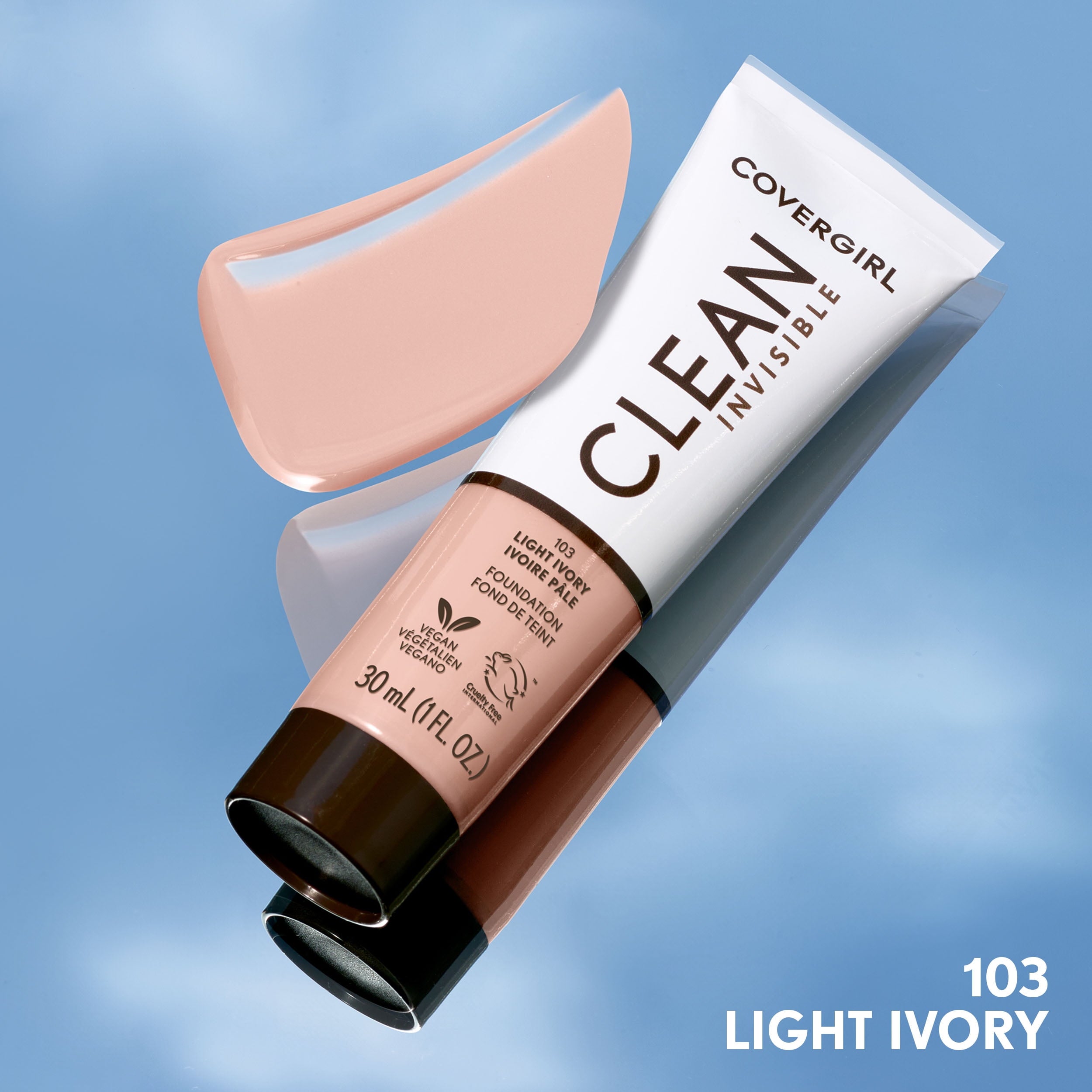 COVERGIRL Clean Invisible Liquid Foundation, 103 Light Ivory, 1.0 fl oz