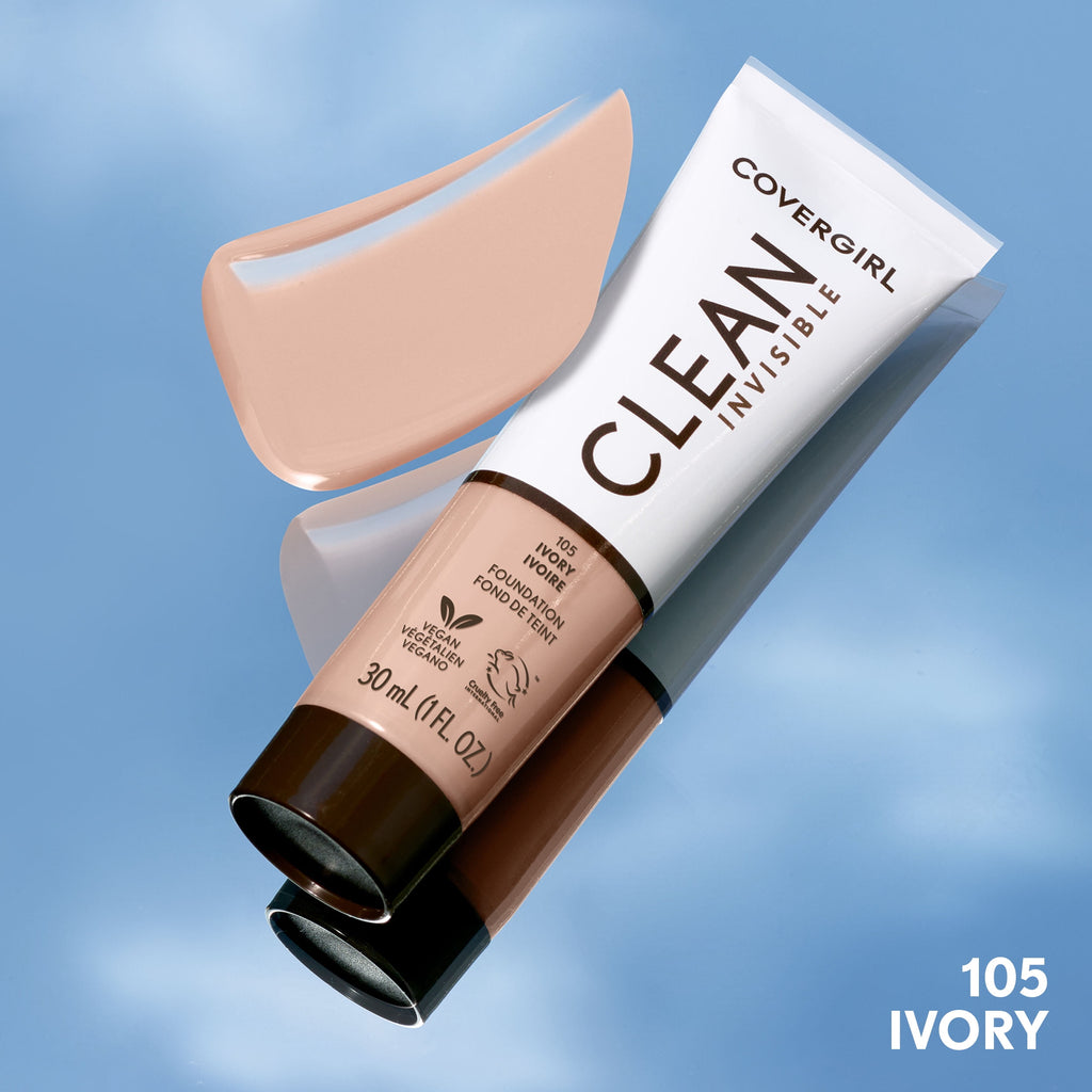 (2 pack) COVERGIRL Clean Invisible Liquid Foundation, 105 Ivory, 1.0 fl oz