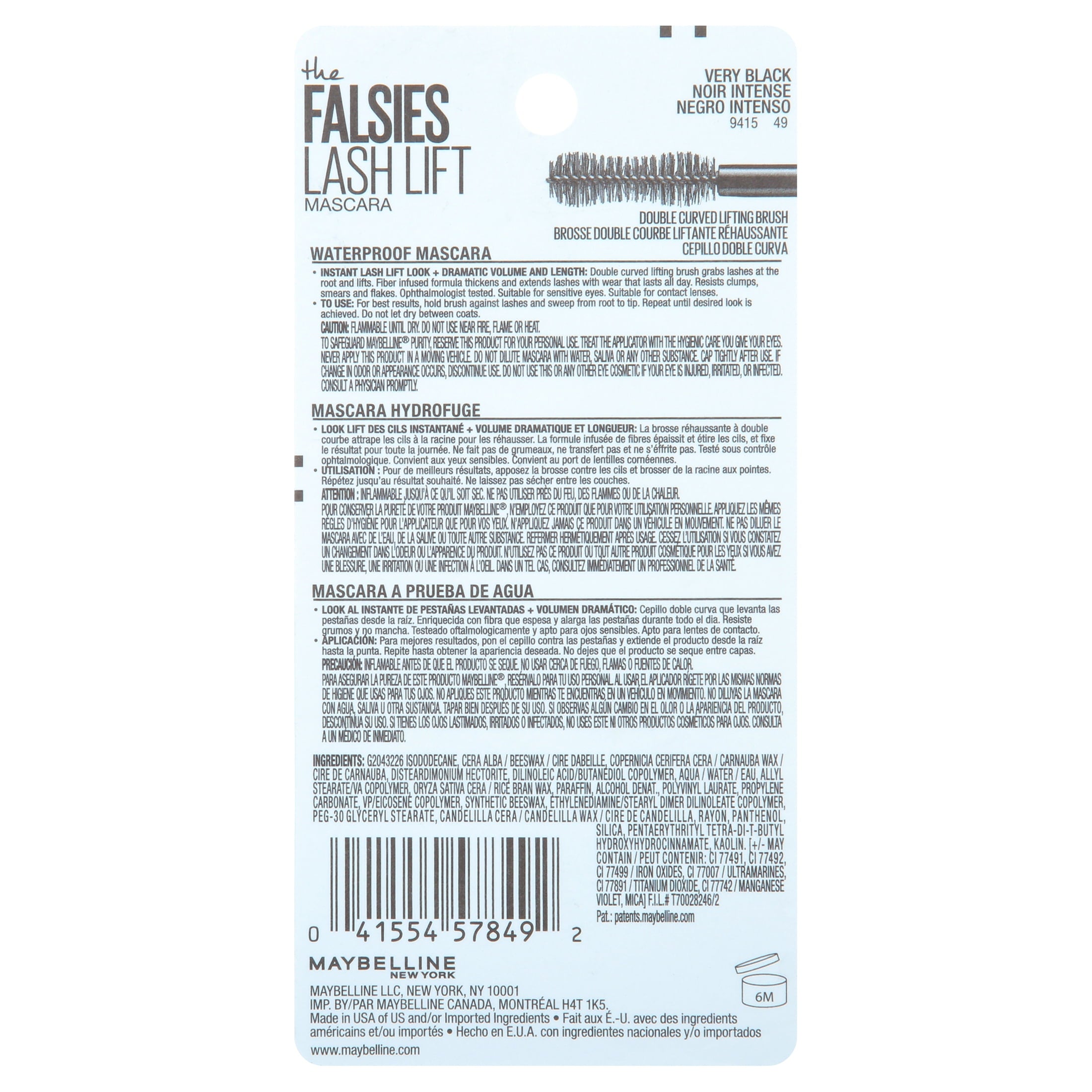Maybelline The Falsies Lash Lift Waterproof Mascara, Very Black