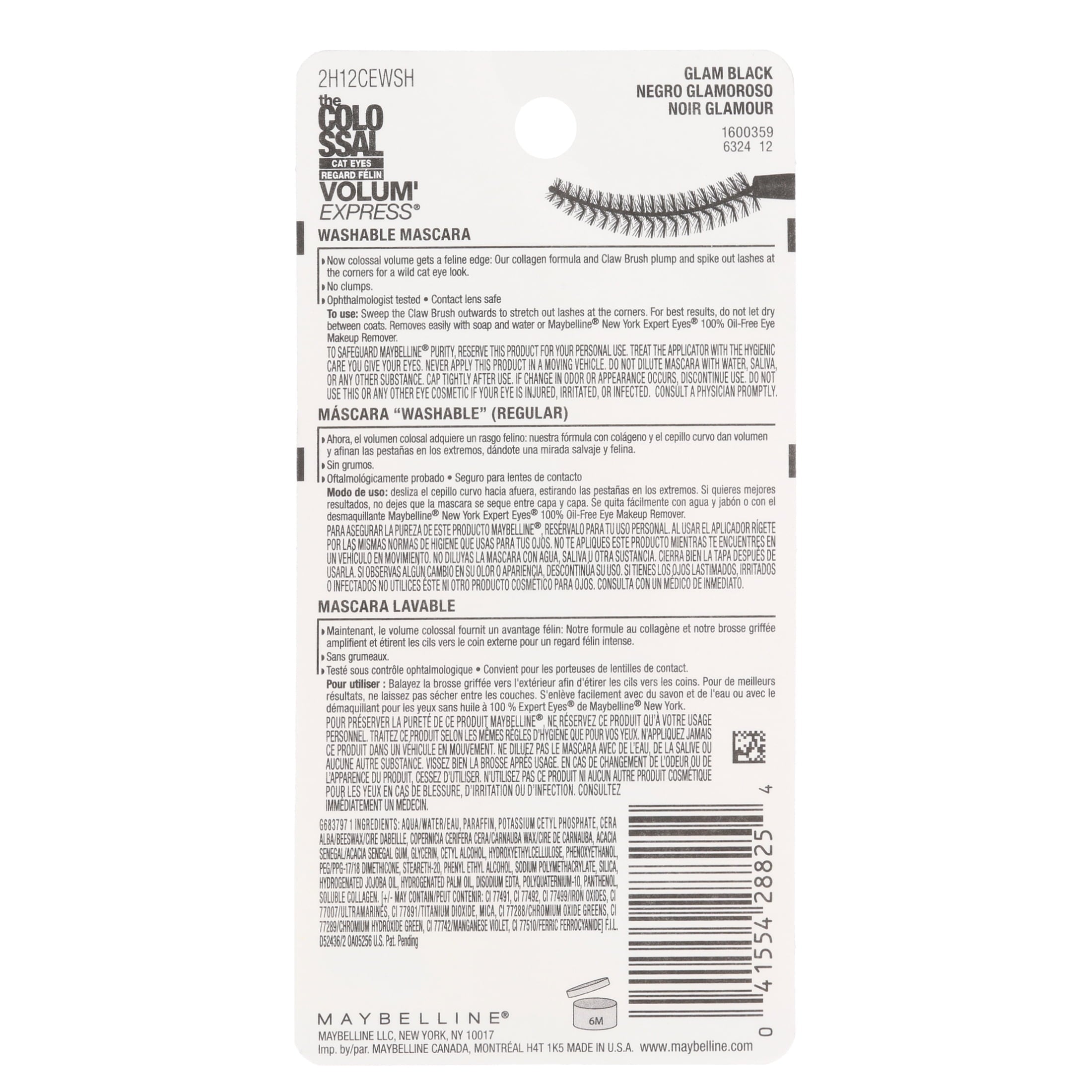 Maybelline VolumExpress The Colossal Cat Eyes Washable Mascara, Glam Black 0.31 fl oz