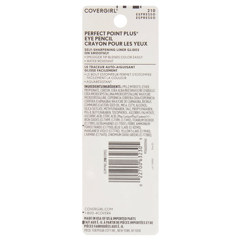 (2 pack) COVERGIRL Perfect Point Plus Eyeliner, 210 Espresso, 0.008 oz, Long-Lasting, Versatile Black Eyeliner, Soft Smudging Tip, No Sharpening Needed