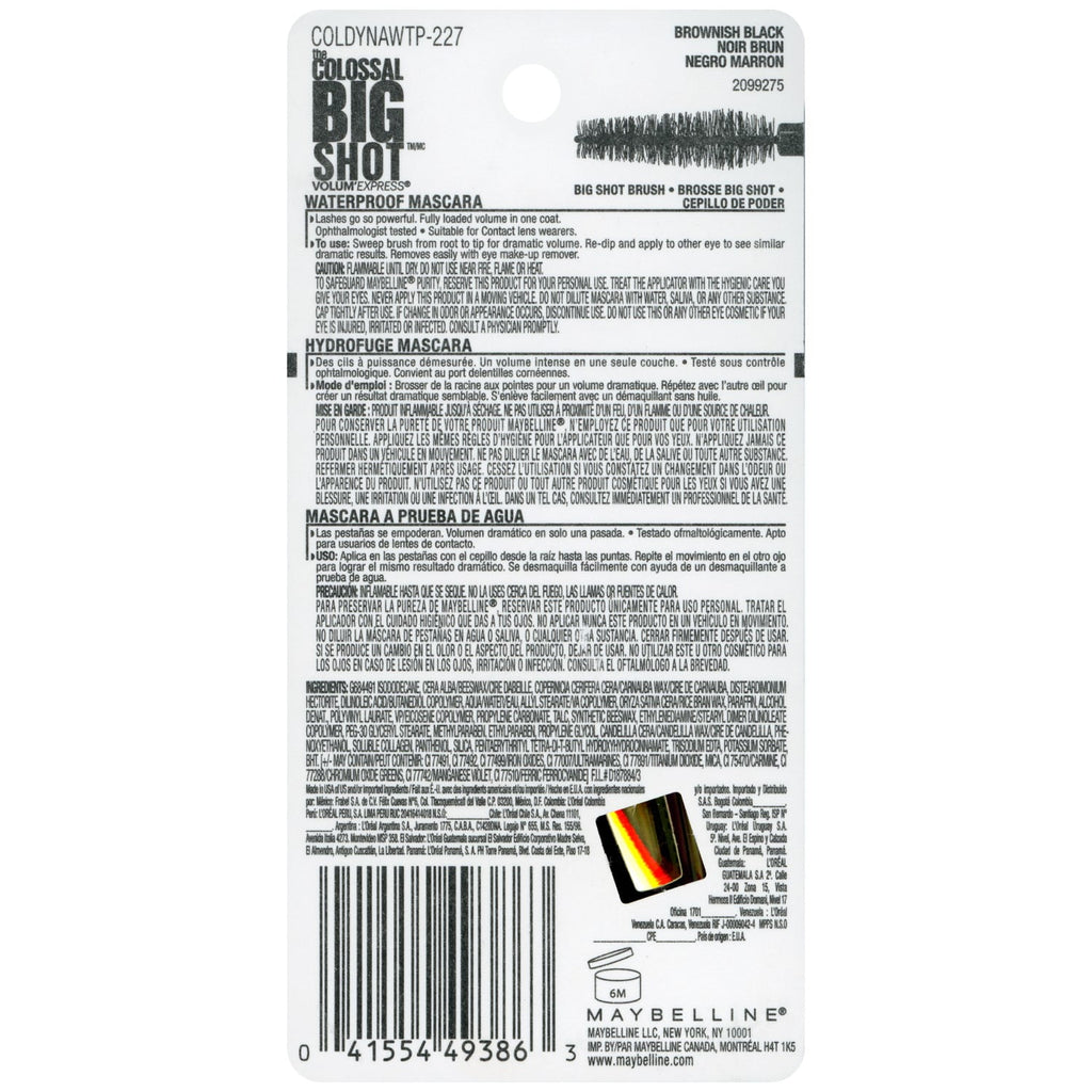 Maybelline Volum' Express The Colossal Big Shot Waterproof Mascara, Brownish Black, 0.32 fl. oz.