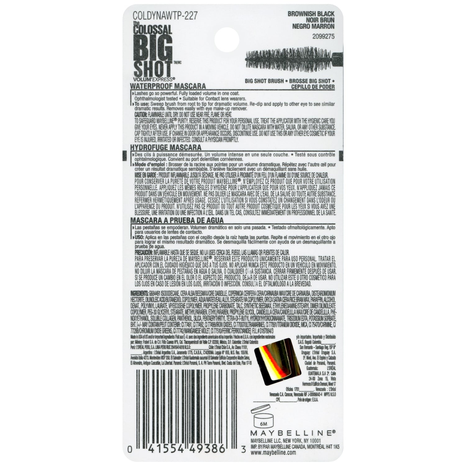 Maybelline Volum' Express The Colossal Big Shot Waterproof Mascara, Brownish Black, 0.32 fl. oz.