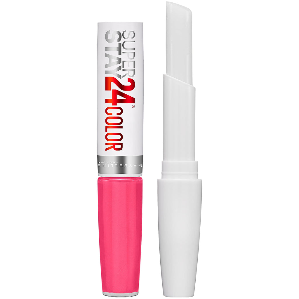 Maybelline Super Stay 24, 2-Step Liquid Lipstick Makeup, Long Lasting Highly Pigmented Color with Moisturizing Balm, Pink Goes On, Neon Pink, 1 Count
