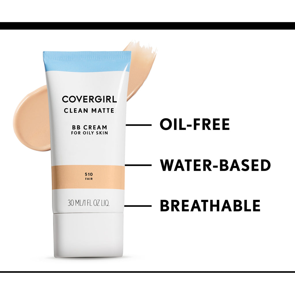 COVERGIRL Clean Matte BB Cream ror Oily Skin, 530 Light Medium, 1 fl oz, Oil-Free BB Cream Foundation