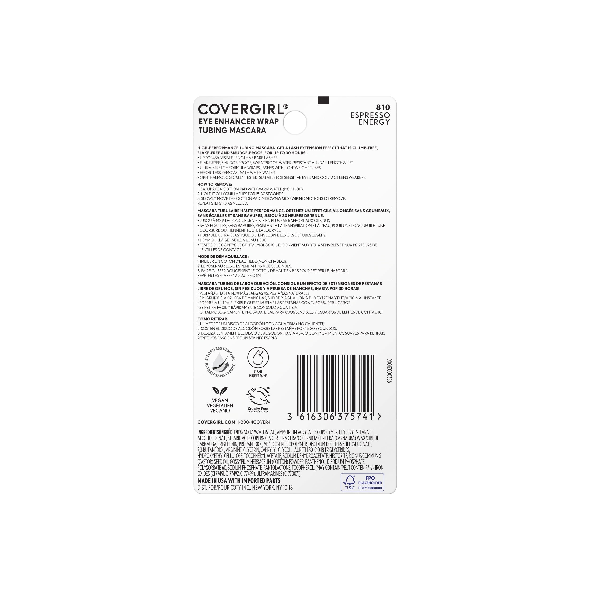 COVERGIRL Eye Enhancer Wrap Tubing Mascara - 810 Espresso Energy, 0.27fl.oz