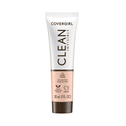 (2 pack) COVERGIRL Clean Invisible Liquid Foundation, 105 Ivory, 1.0 fl oz