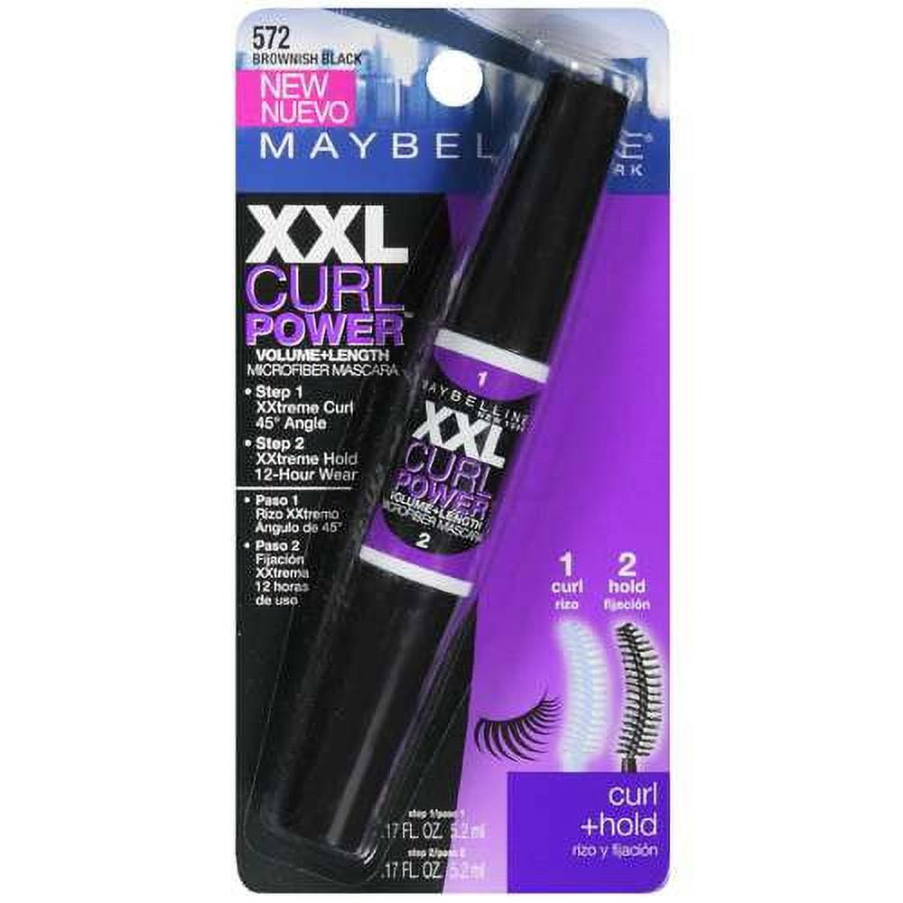 Maybelline New York XXL Curl Power Volume + Length Washable Microfiber Mascara, 572 Brownish Black, 0.17 Fl. Oz.