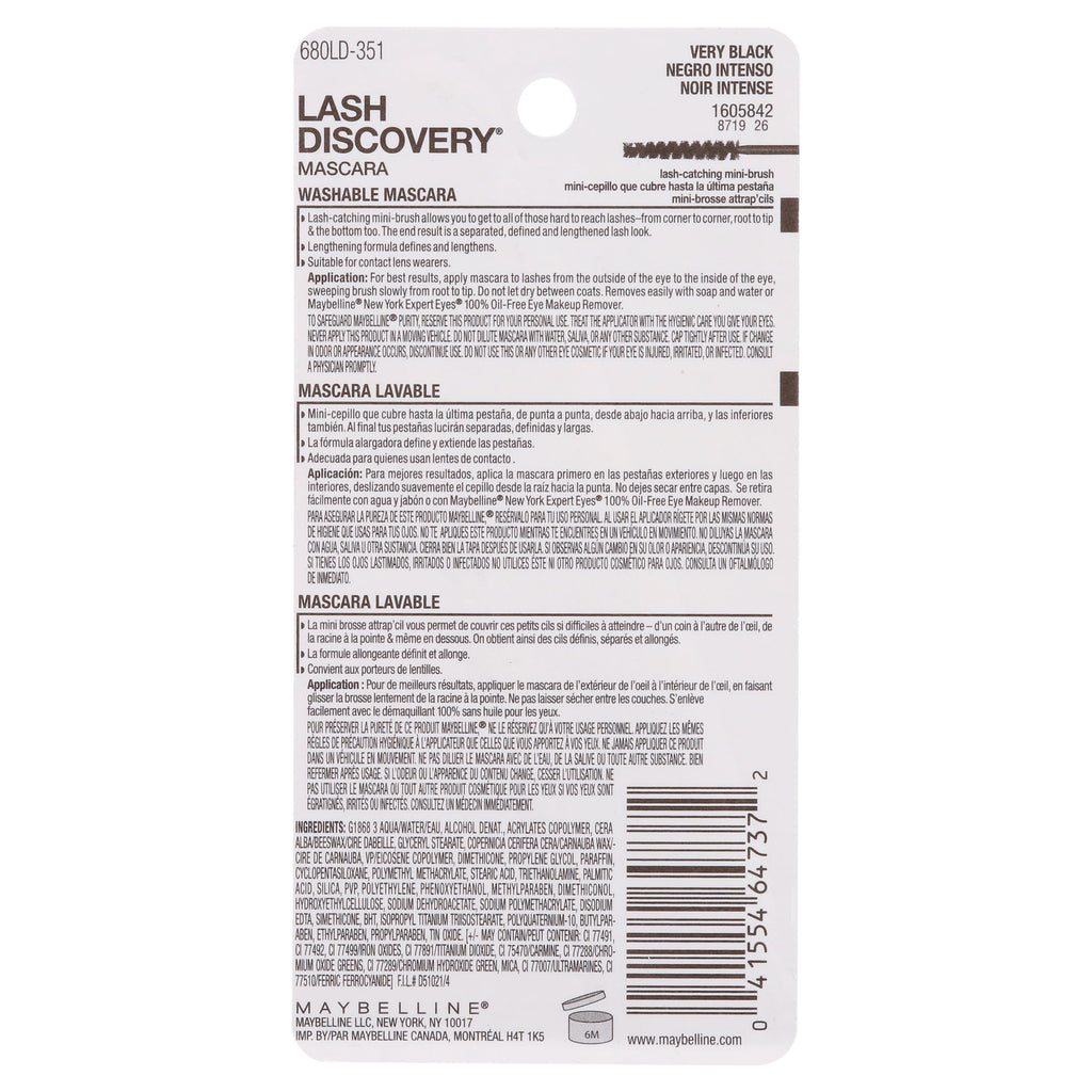 (3 pack) Maybelline Lash Discovery Mini-Brush Washable Mascara, Very Black