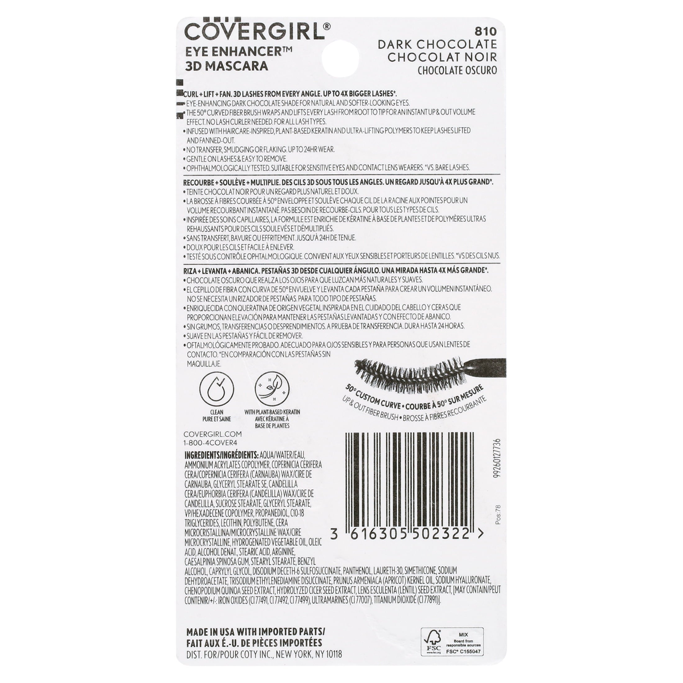 COVERGIRL Eye Enhancer 3D Mascara, 810 Dark Chocolate, 0.30 fl oz