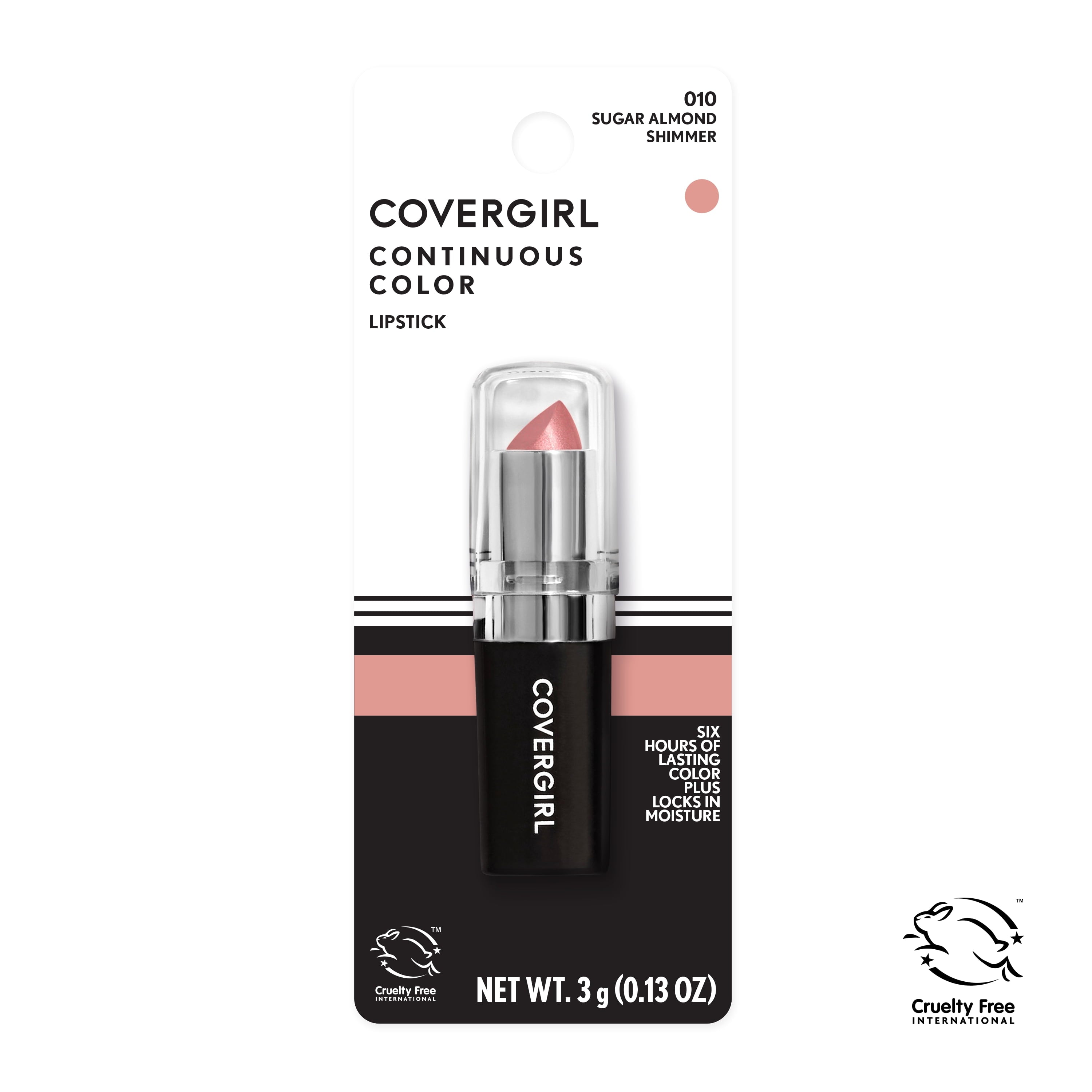 (2 pack) COVERGIRL Continuous Color Lipstick, 10 Sugar Almond, 0.13 oz