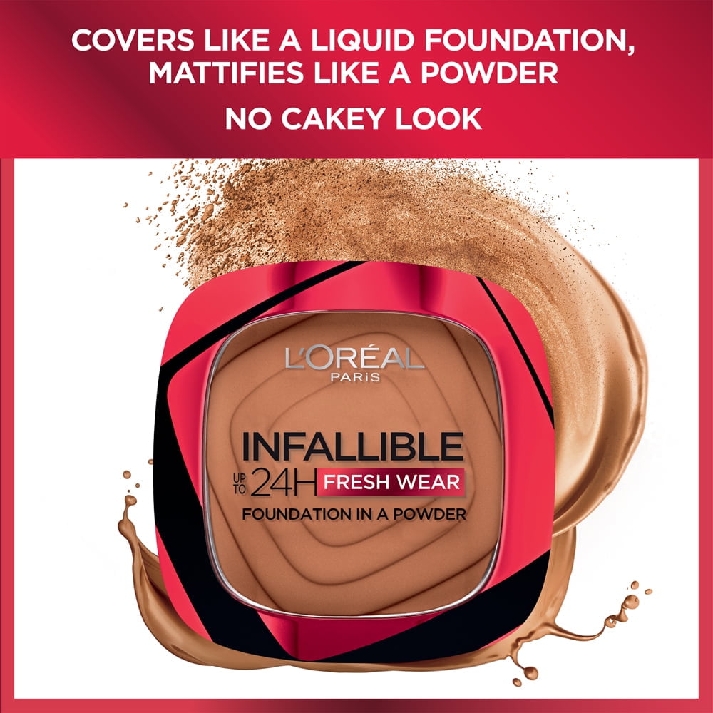 (2 pack) L'Oréal Paris Infallible Fresh Wear 24 Hr Foundation in a Powder,  for All Skin Medium Tone, 130 True Beige, 1 fl oz