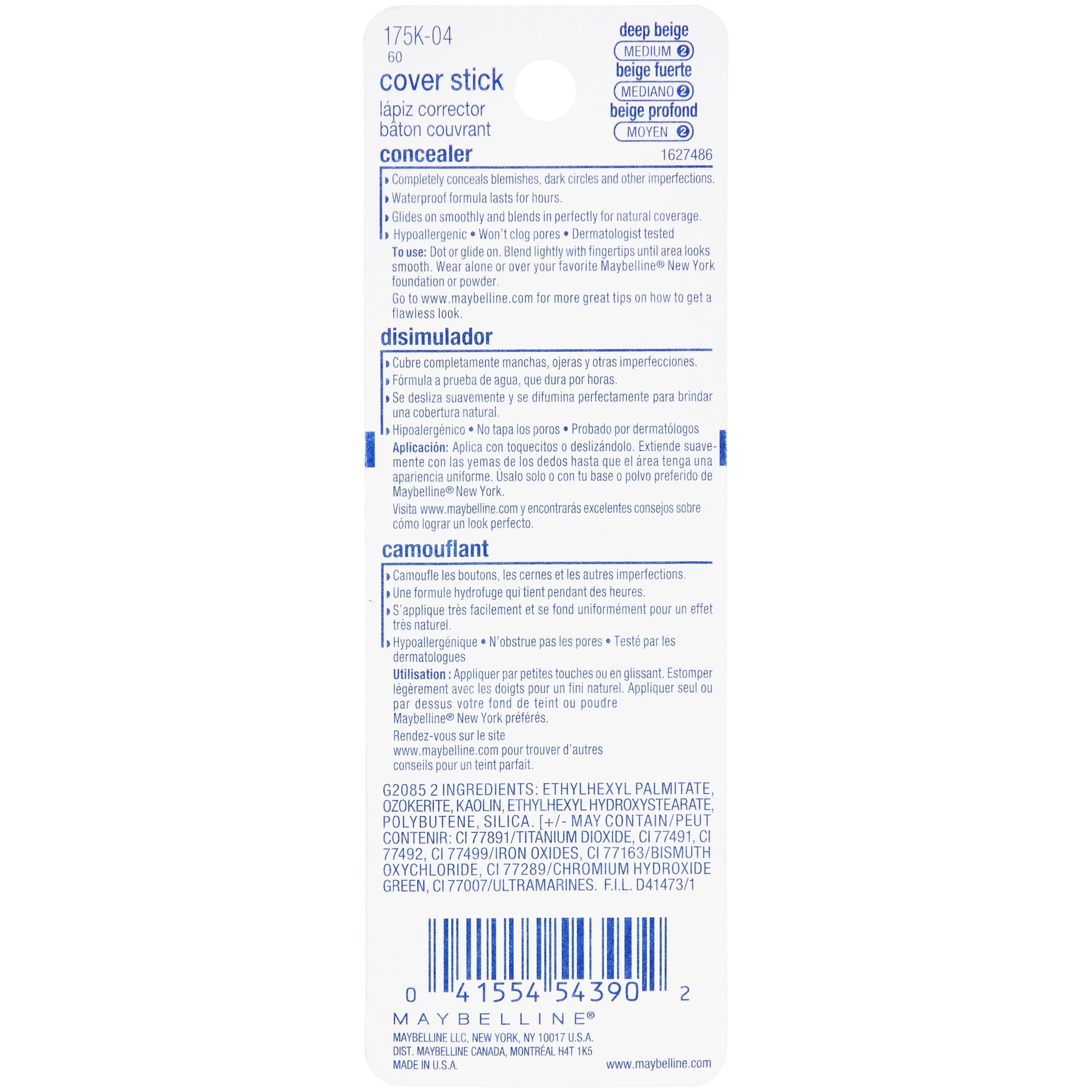 Maybelline Cover Stick Corrector Concealer, Deep Beige, 0.16 fl oz.