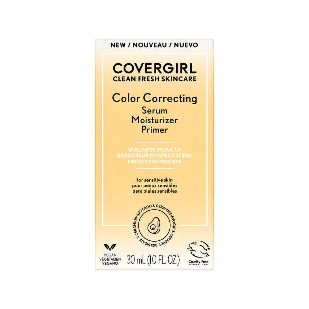 COVERGIRL Clean Fresh Primer, Color Correcting Serum and Moisturizer, Dullness Reducer, Medium 1.0 fl oz