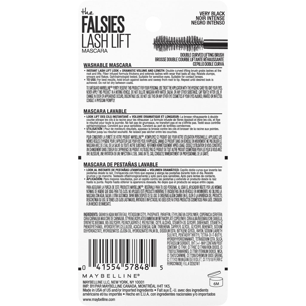Maybelline The Falsies Lash Lift Washable Mascara, Very Black