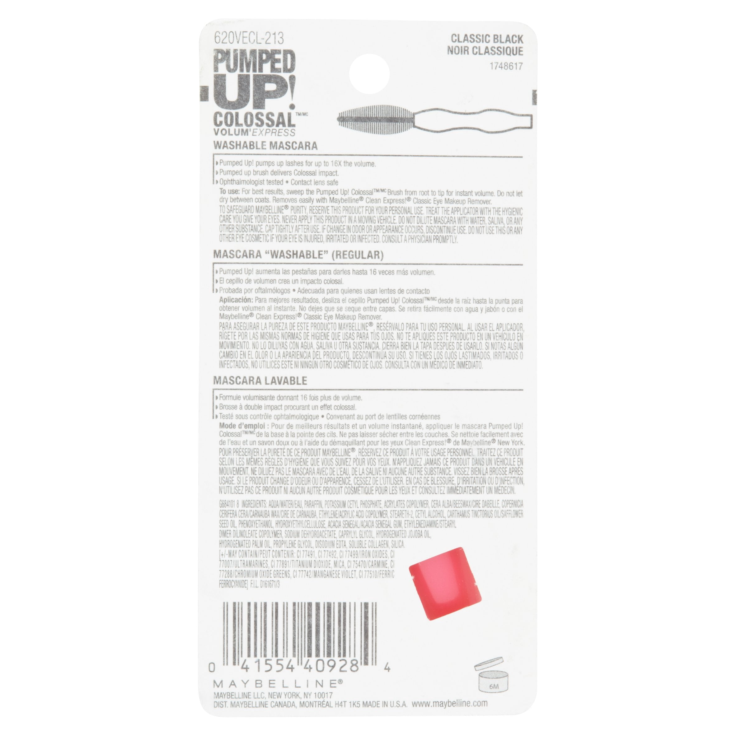 Maybelline Volum Express Pumped Up, Colossal Washable Mascara, Classic Black