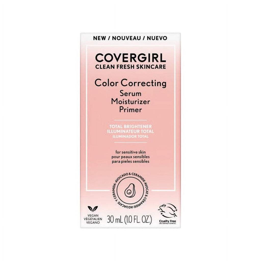 COVERGIRL Clean Fresh Primer, Color Correcting Serum and Moisturizer, Total Brightener, Light 1.0 fl oz