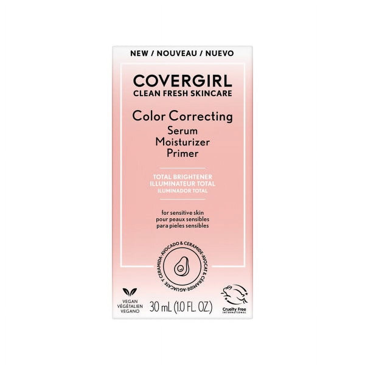 COVERGIRL Clean Fresh Primer, Color Correcting Serum and Moisturizer, Total Brightener, Light 1.0 fl oz