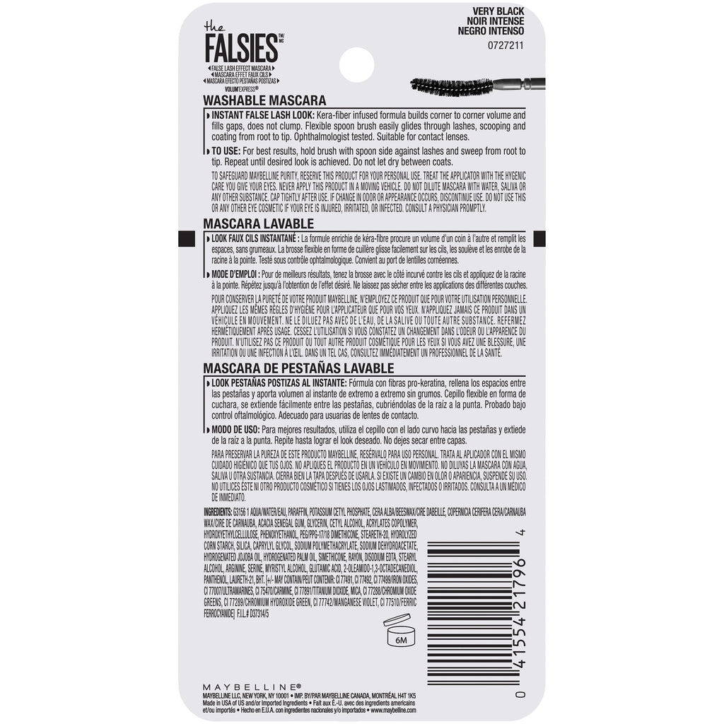 Maybelline The Falsies Washable Mascara Makeup, Very Black, 0.25 fl. oz.