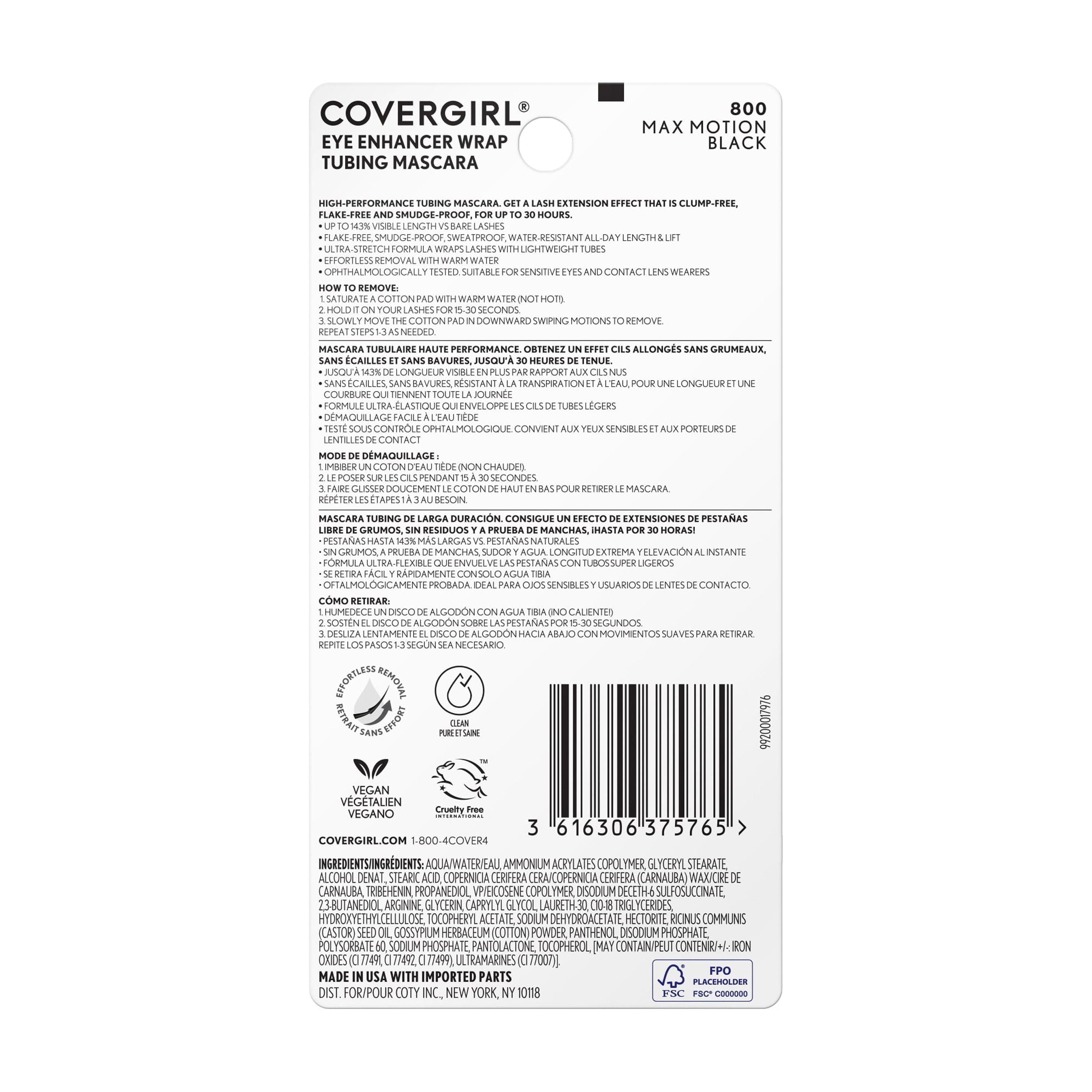COVERGIRL Eye Enhancer Wrap Tubing Mascara - 800 Max Motion Black, 0.27fl.oz
