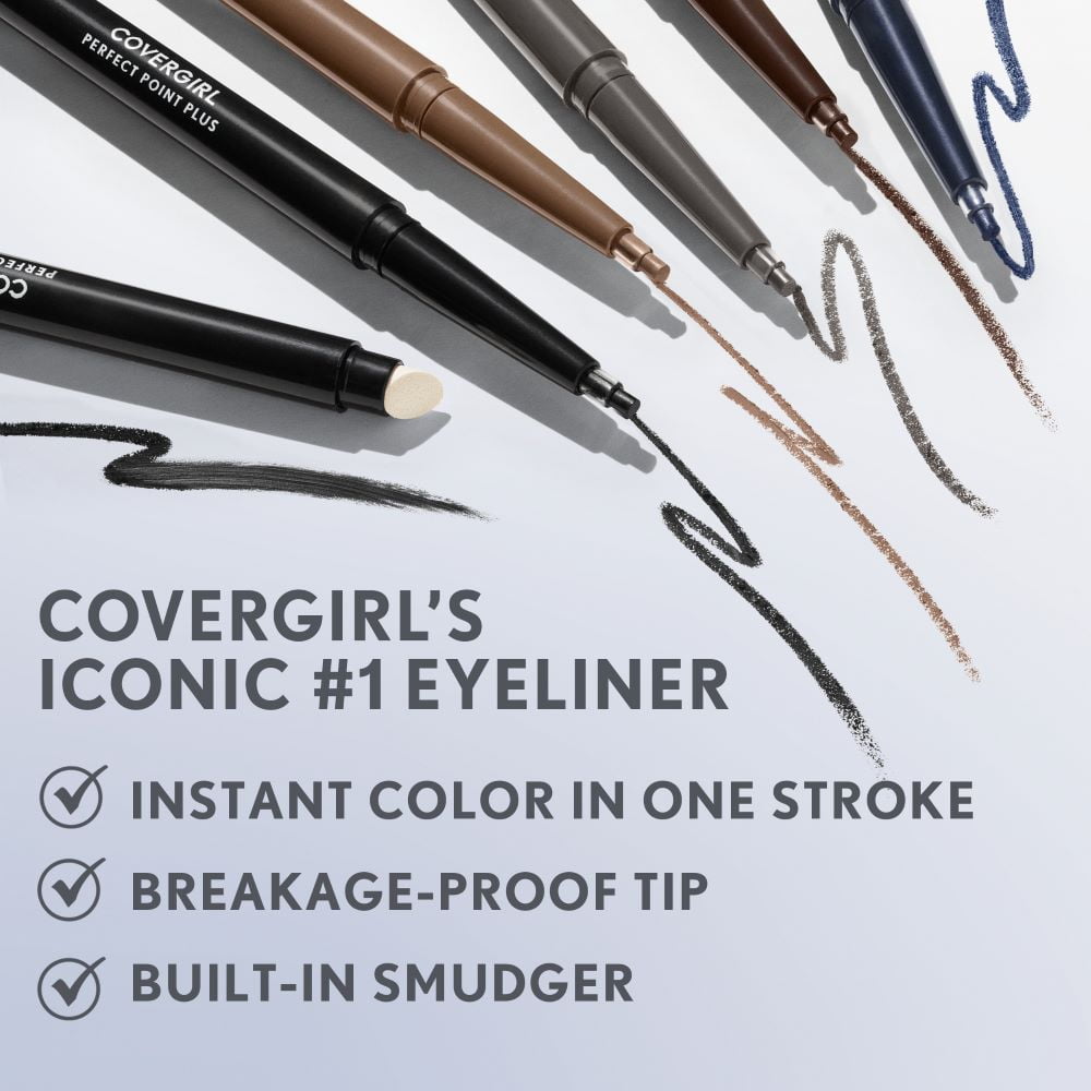 (2 pack) COVERGIRL Perfect Point Plus Eyeliner Pencil, Black Onyx Pack of 1, Long-Lasting, Versatile Black Eyeliner, Soft Smudging Tip, No Sharpening Needed