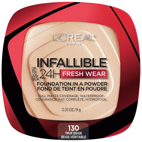(2 pack) L'Oréal Paris Infallible Fresh Wear 24 Hr Foundation in a Powder,  for All Skin Medium Tone, 130 True Beige, 1 fl oz